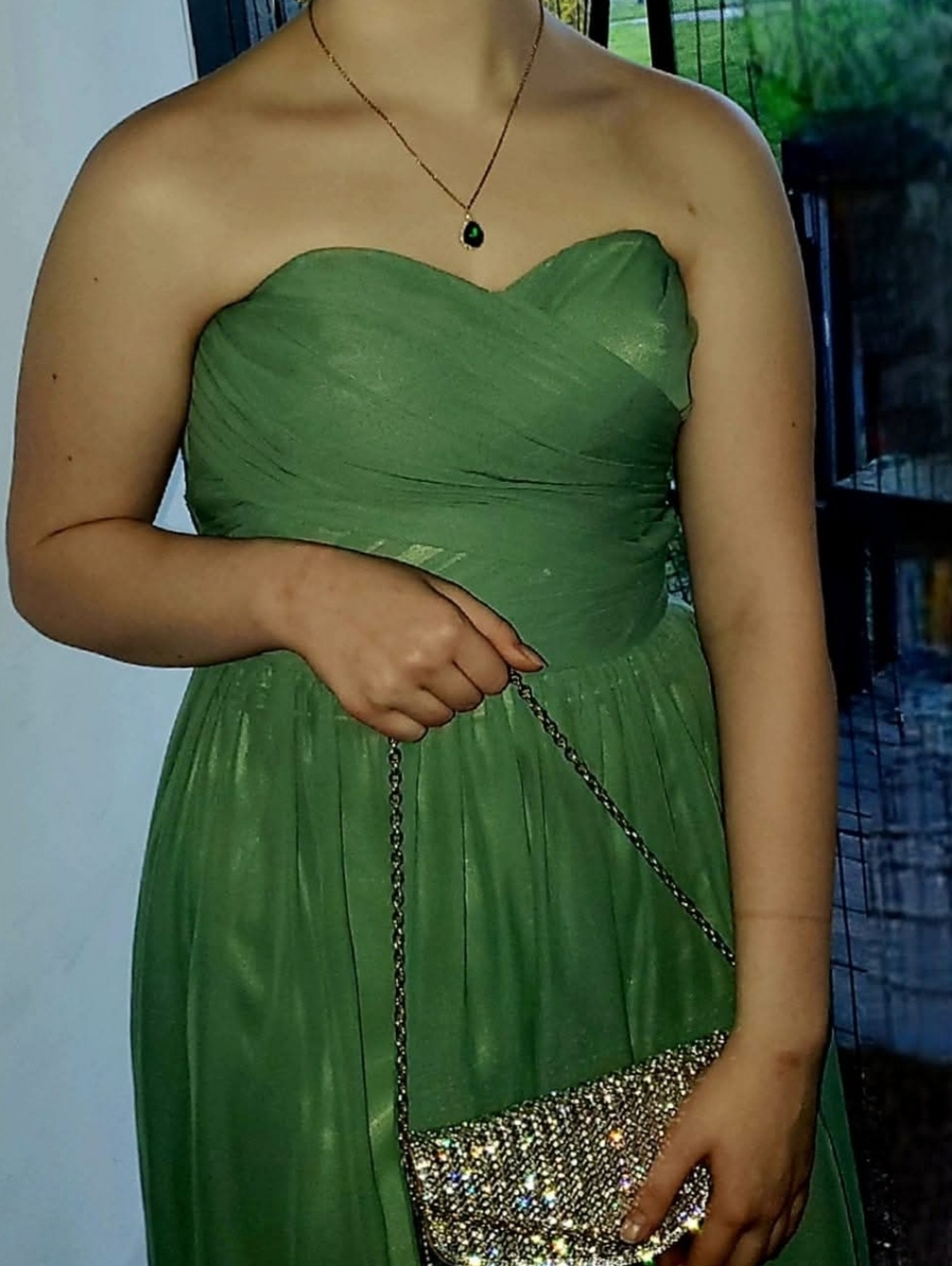 Strapless Ruched Chiffon Cocktail Dress in Sage Green - Picture 6 of 6